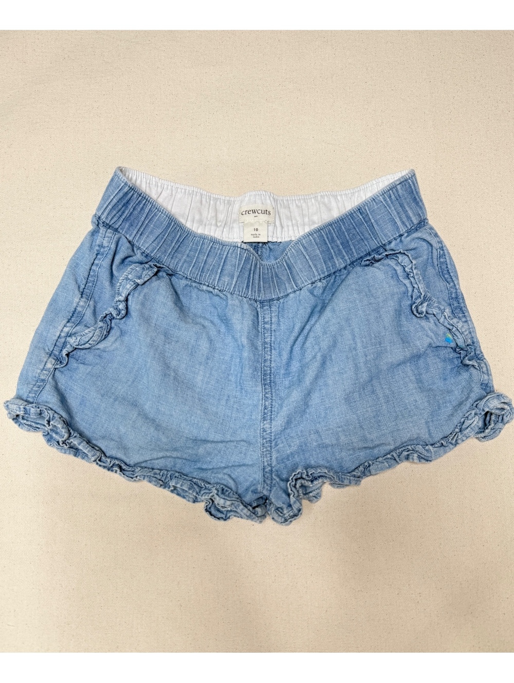Crewcuts J.Crew Girls Size 10 Chambray Ruffle Shorts Blue Pull On